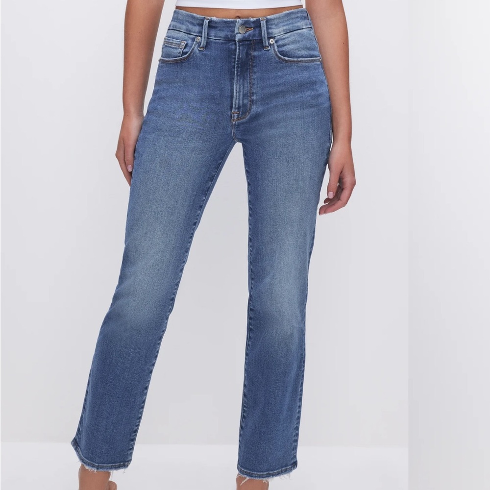 Good American Straight Leg Blue Jeans